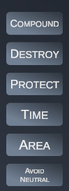 The palette, listing Compound, Destroy, Protect, Time, Area, and Avoid Neutral