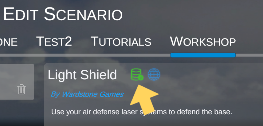The green synchronized indicator beside the scenario title