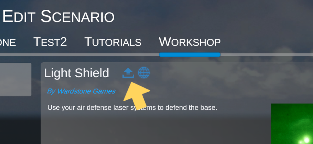The upload arrow beside the scenario title